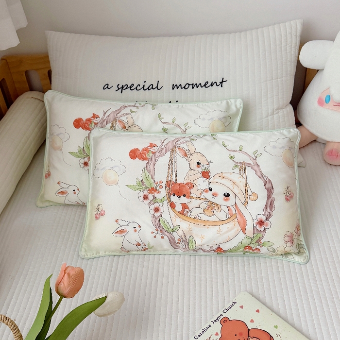 91家纺网 家纺一手货源 找家纺 萌宝家纺 2026新款A类60S全棉纯棉儿童枕套大版宝宝枕头枕芯 摇篮兔子