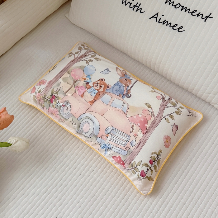 91家纺网 家纺一手货源 找家纺 萌宝家纺 2026新款A类60S全棉纯棉儿童枕套大版宝宝枕头枕芯 汽车旅行