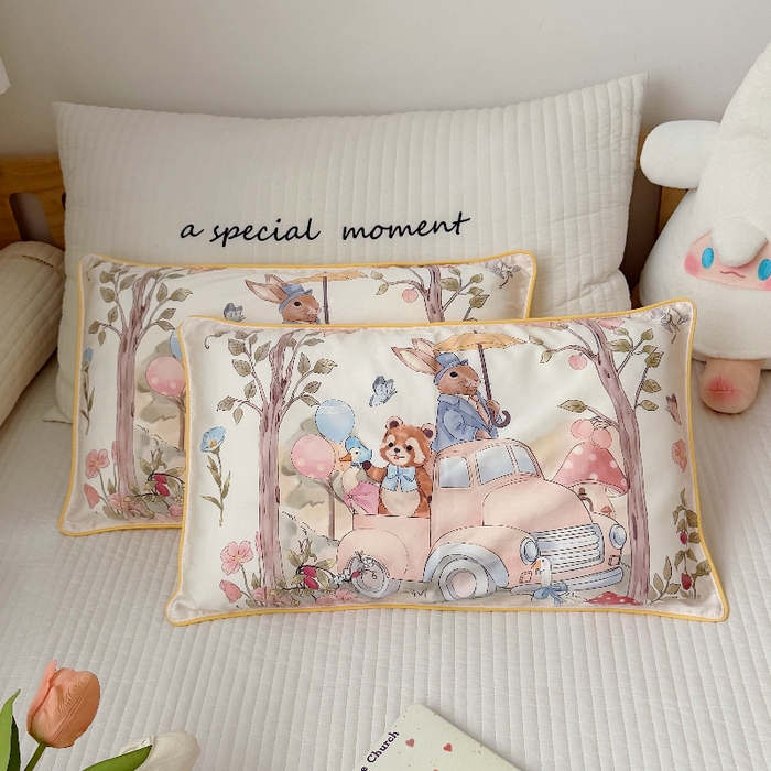 91家纺网 家纺一手货源 找家纺 萌宝家纺 2026新款A类60S全棉纯棉儿童枕套大版宝宝枕头枕芯 汽车旅行