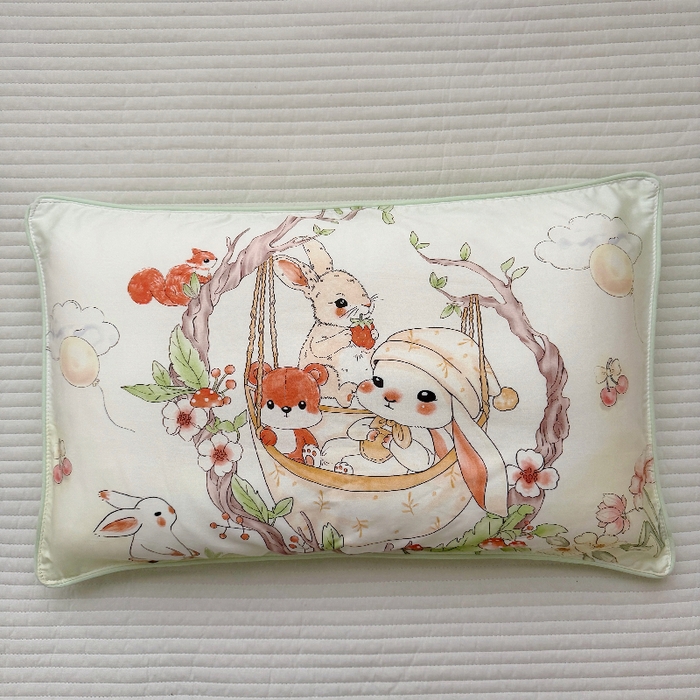 91家纺网 家纺一手货源 找家纺 萌宝家纺 2026新款A类60S全棉纯棉儿童枕套大版宝宝枕头枕芯 摇篮兔子