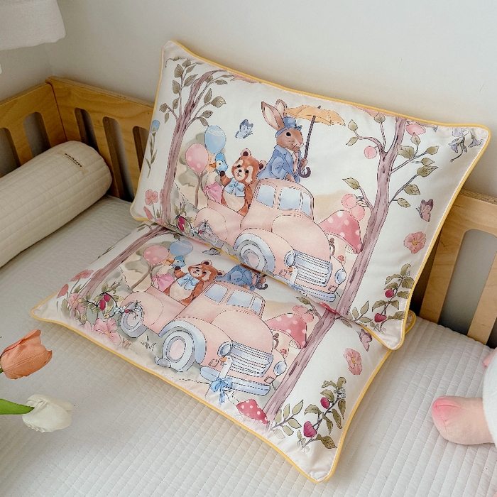 萌宝家纺 2026新款A类60S全棉纯棉儿童枕套大版宝宝枕头枕芯 汽车旅行