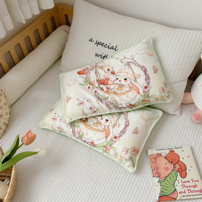 91家纺网 家纺一手货源 找家纺 萌宝家纺 2026新款A类60S全棉纯棉儿童枕套大版宝宝枕头枕芯 摇篮兔子