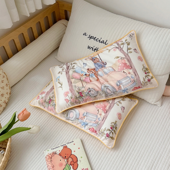 91家纺网 家纺一手货源 找家纺 萌宝家纺 2026新款A类60S全棉纯棉儿童枕套大版宝宝枕头枕芯 汽车旅行