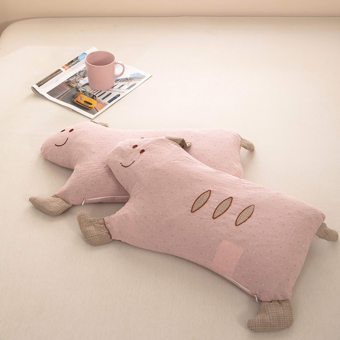 91家纺网 家纺一手货源 找家纺 梦莱家纺 2026新款呼呼猪水洗棉麻荞麦枕 呼呼猪-粉