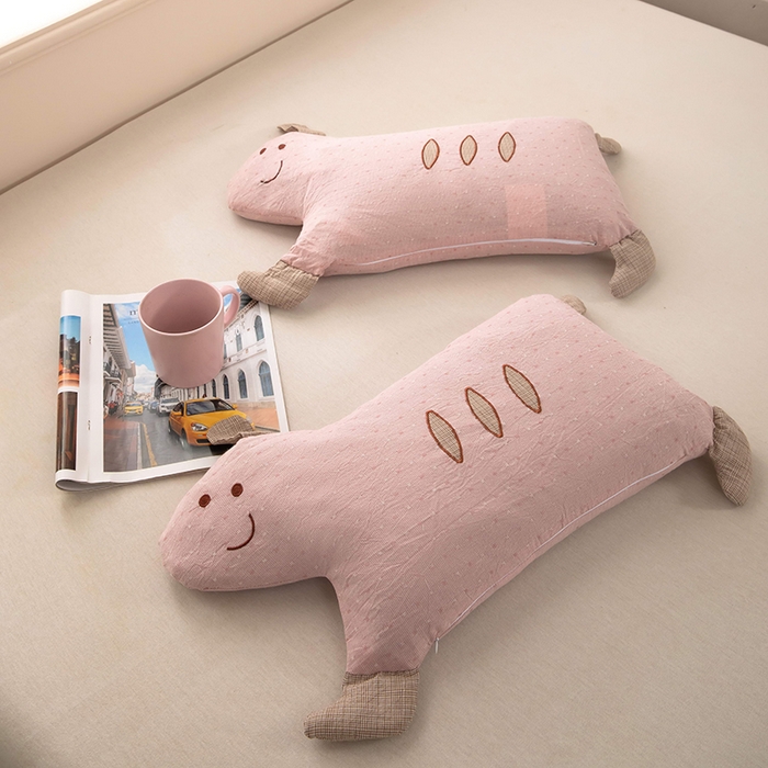 91家纺网 家纺一手货源 找家纺 梦莱家纺 2026新款呼呼猪水洗棉麻荞麦枕 呼呼猪-粉