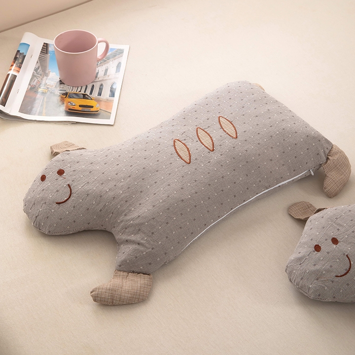 91家纺网 家纺一手货源 找家纺 梦莱家纺 2026新款呼呼猪水洗棉麻荞麦枕 呼呼猪-灰