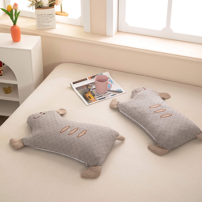 91家纺网 家纺一手货源 找家纺 梦莱家纺 2026新款呼呼猪水洗棉麻荞麦枕 呼呼猪-灰