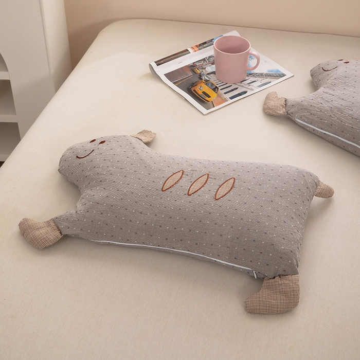 91家纺网 家纺一手货源 找家纺 梦莱家纺 2026新款呼呼猪水洗棉麻荞麦枕 呼呼猪-灰