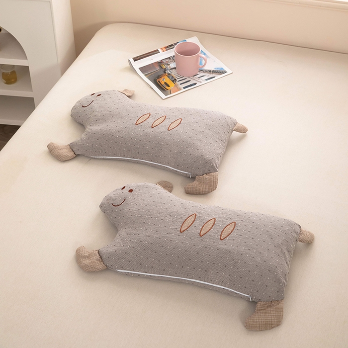 梦莱家纺 2026新款呼呼猪水洗棉麻荞麦枕 呼呼猪-灰