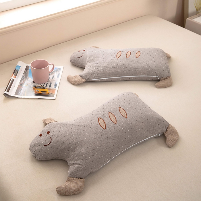 91家纺网 家纺一手货源 找家纺 梦莱家纺 2026新款呼呼猪水洗棉麻荞麦枕 呼呼猪-灰