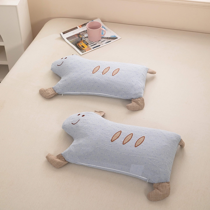 梦莱家纺 2026新款呼呼猪水洗棉麻荞麦枕 呼呼猪-蓝