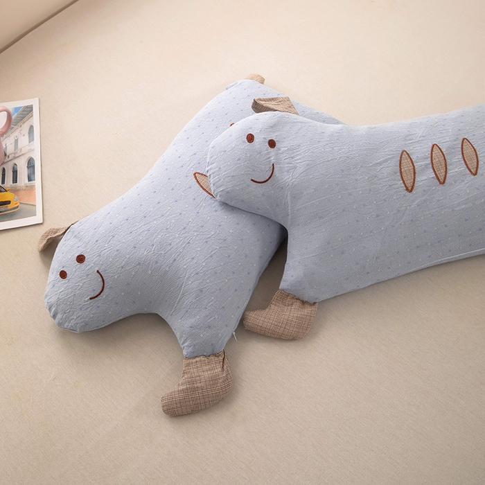 91家纺网 家纺一手货源 找家纺 梦莱家纺 2026新款呼呼猪水洗棉麻荞麦枕 呼呼猪-蓝