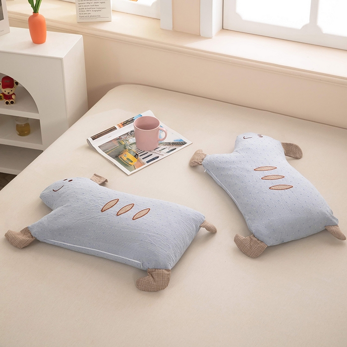 91家纺网 家纺一手货源 找家纺 梦莱家纺 2026新款呼呼猪水洗棉麻荞麦枕 呼呼猪-蓝