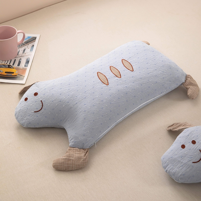 91家纺网 家纺一手货源 找家纺 梦莱家纺 2026新款呼呼猪水洗棉麻荞麦枕 呼呼猪-蓝