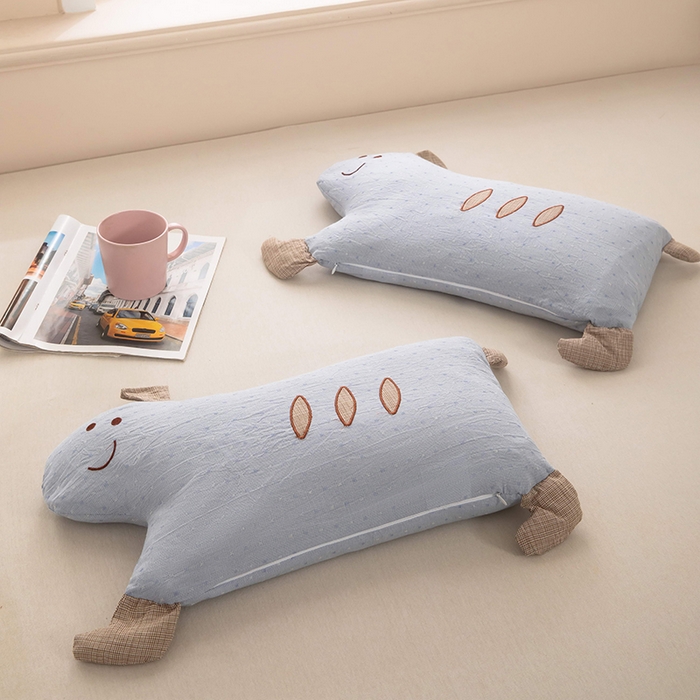 91家纺网 家纺一手货源 找家纺 梦莱家纺 2026新款呼呼猪水洗棉麻荞麦枕 呼呼猪-蓝