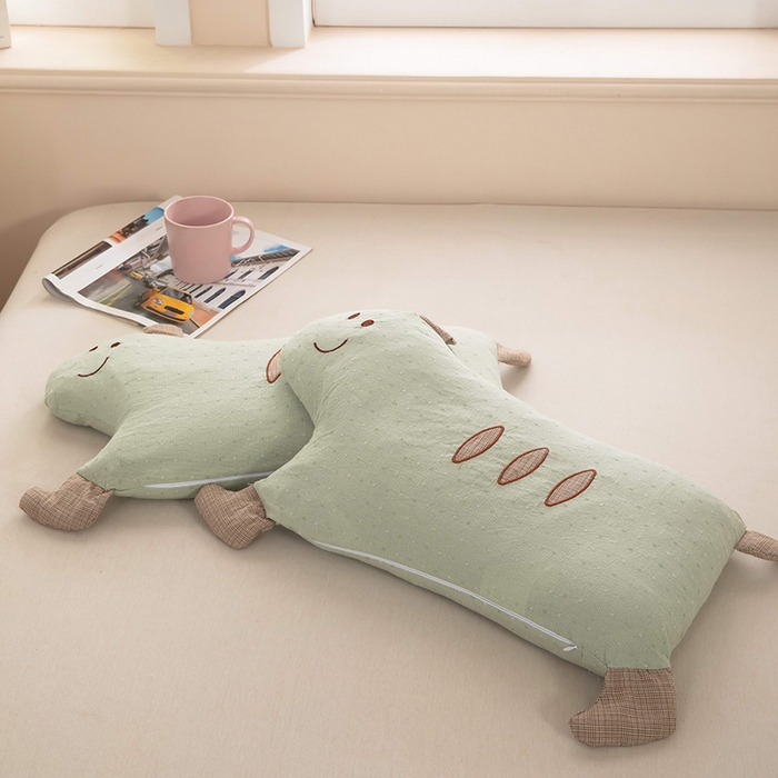 91家纺网 家纺一手货源 找家纺 梦莱家纺 2026新款呼呼猪水洗棉麻荞麦枕 呼呼猪-绿