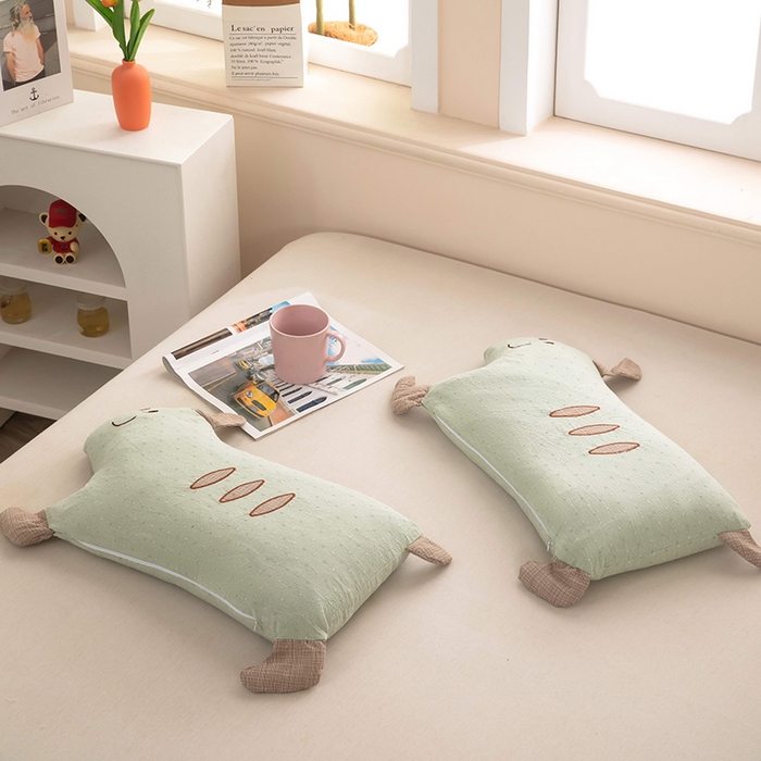 91家纺网 家纺一手货源 找家纺 梦莱家纺 2026新款呼呼猪水洗棉麻荞麦枕 呼呼猪-绿