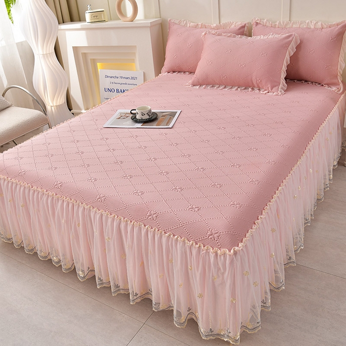 91家纺网 家纺一手货源 找家纺 （总）畅畅家纺  2026新款网红爆款夏季立体爱心冰豆豆凉席床裙款三件套