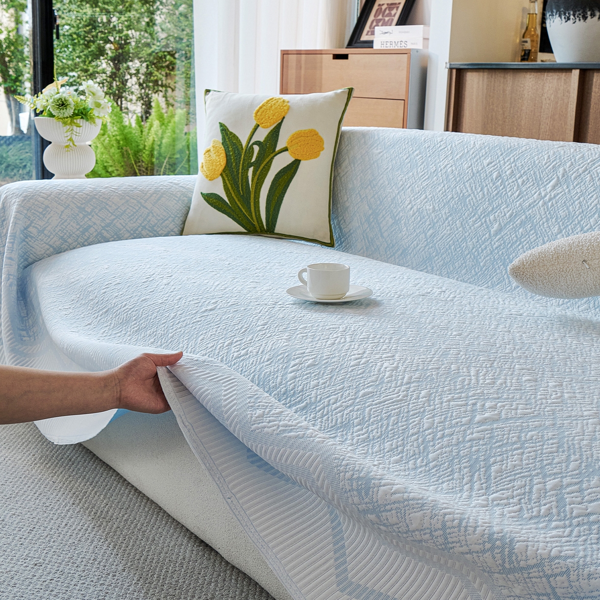 91家纺网 家纺一手货源 找家纺 （总）卡初家居（原微来） 2026新款PE凉感冰丝沙发盖毯沙发巾系列