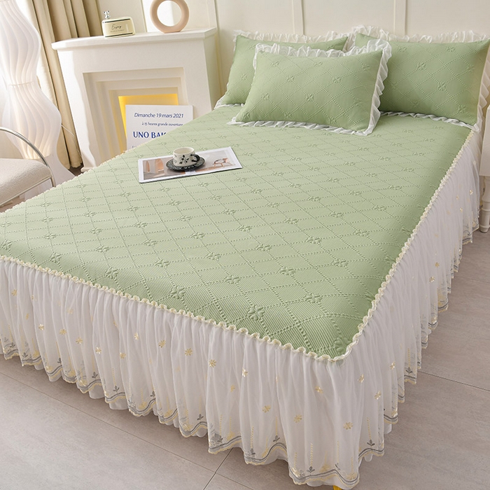 91家纺网 家纺一手货源 找家纺 （总）畅畅家纺  2026新款网红爆款夏季立体爱心冰豆豆凉席床裙款三件套