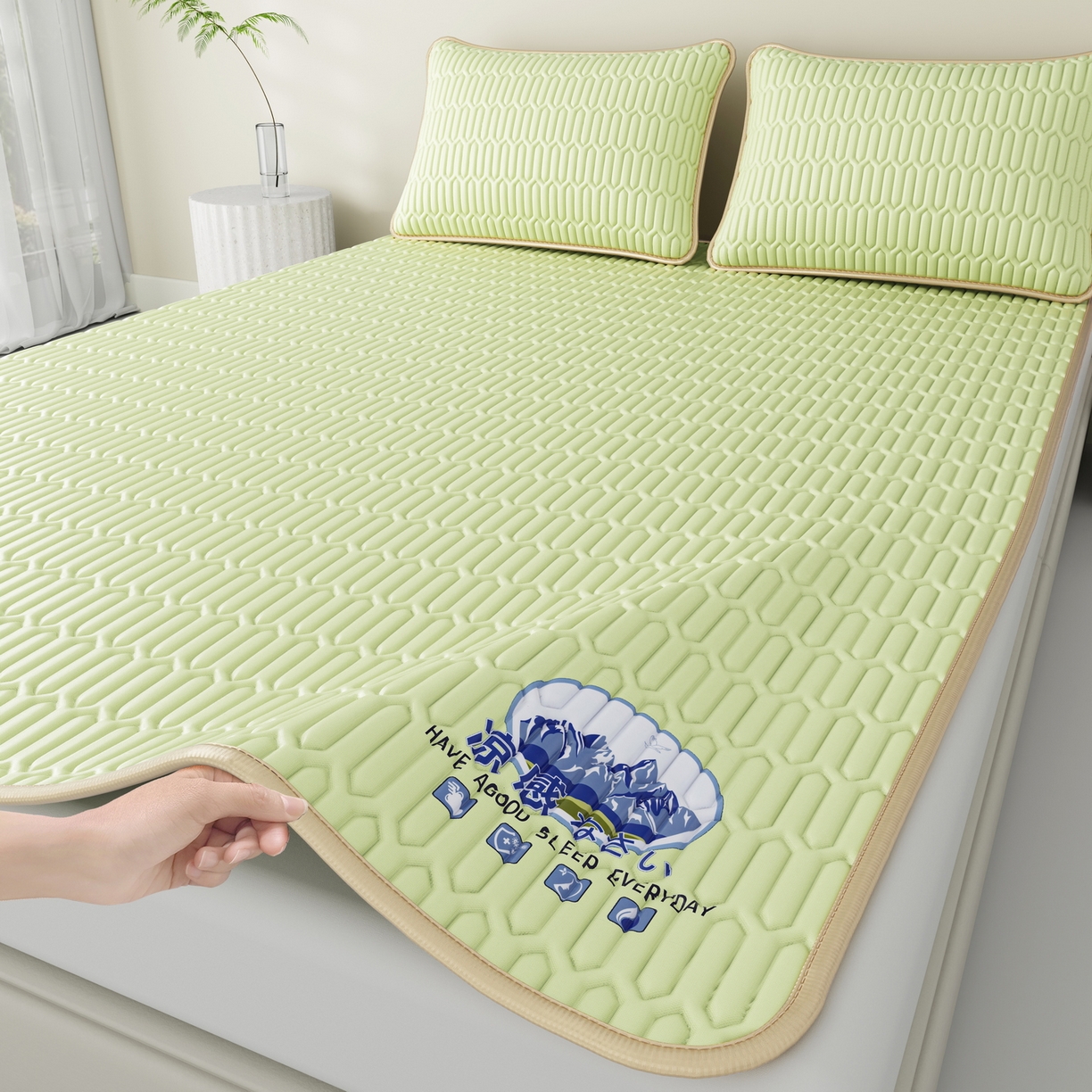 91家纺网 家纺一手货源 找家纺 （总）奇丝雅 2026新款夏季A类乳胶凉席冰丝席纯色家用双人冰丝凉席席子-大床