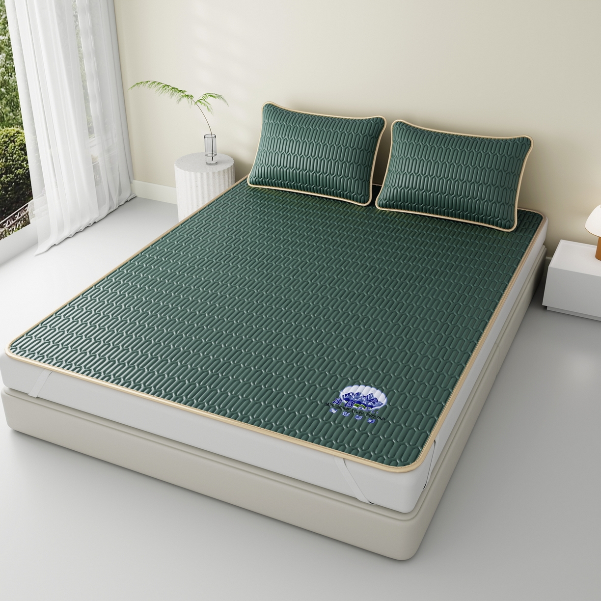 91家纺网 家纺一手货源 找家纺 奇丝雅 2026新款夏季A类乳胶凉席冰丝席纯色家用双人冰丝凉席席子-大床 富士山-墨绿