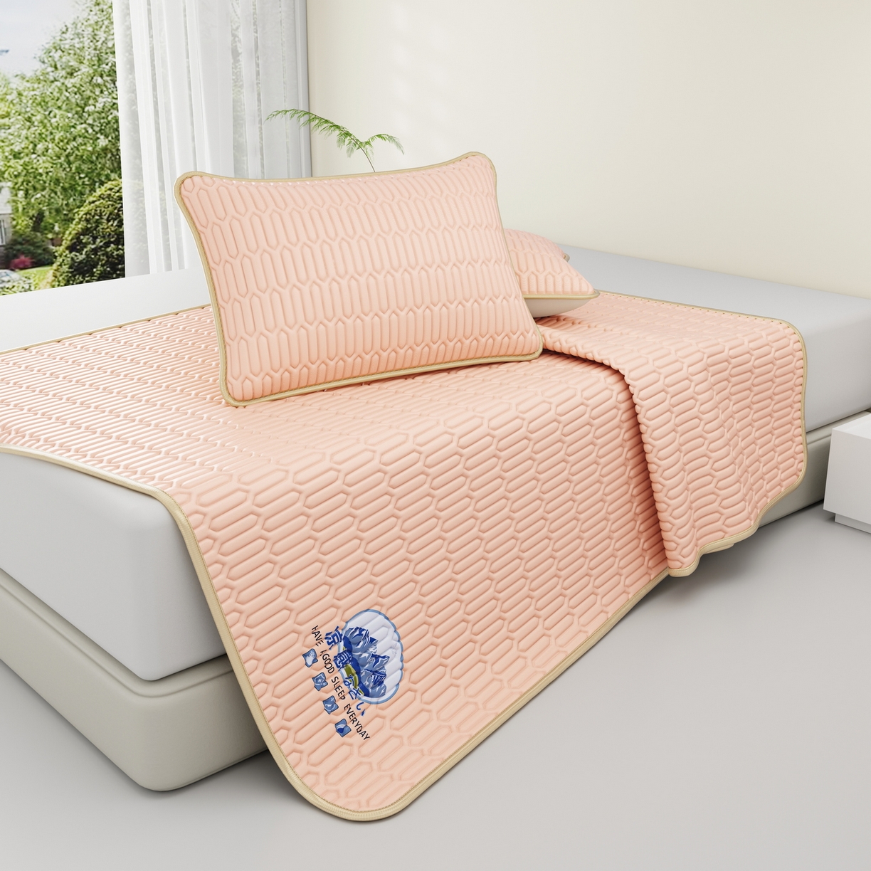 91家纺网 家纺一手货源 找家纺 奇丝雅 2026新款夏季A类乳胶凉席冰丝席纯色家用双人冰丝凉席席子-大床 富士山-玉色