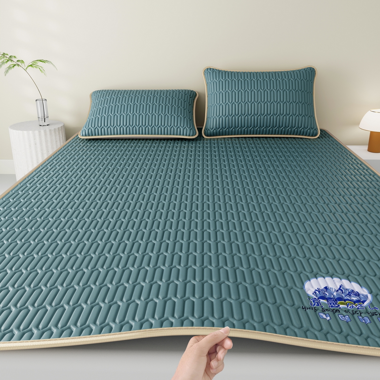 91家纺网 家纺一手货源 找家纺 奇丝雅 2026新款夏季A类乳胶凉席冰丝席纯色家用双人冰丝凉席席子-大床 富士山-典雅蓝