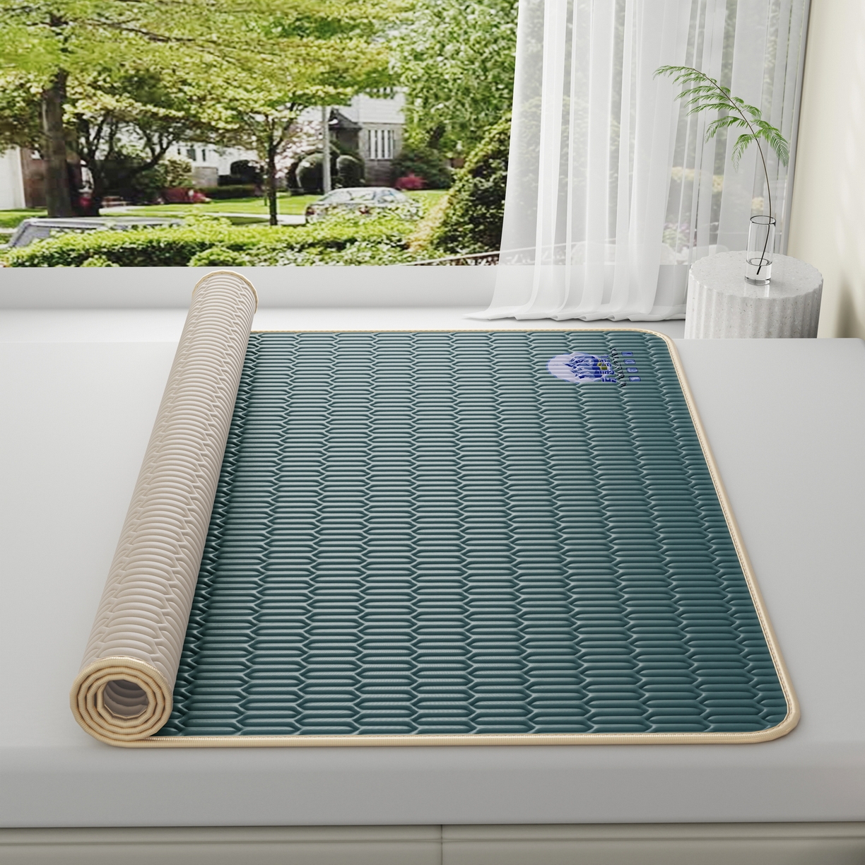 91家纺网 家纺一手货源 找家纺 奇丝雅 2026新款夏季A类乳胶凉席冰丝席纯色家用双人冰丝凉席席子-大床 富士山-典雅蓝