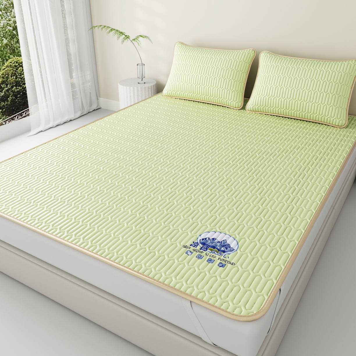 91家纺网 家纺一手货源 找家纺 奇丝雅 2026新款夏季A类乳胶凉席冰丝席纯色家用双人冰丝凉席席子-大床 富士山-果绿