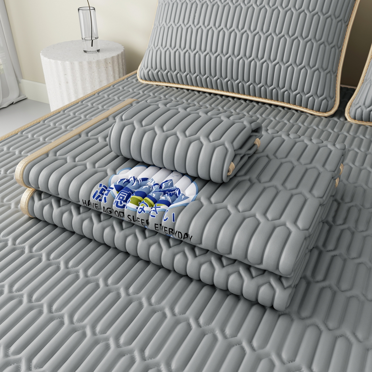 91家纺网 家纺一手货源 找家纺 奇丝雅 2026新款夏季A类乳胶凉席冰丝席纯色家用双人冰丝凉席席子-大床 富士山-银灰