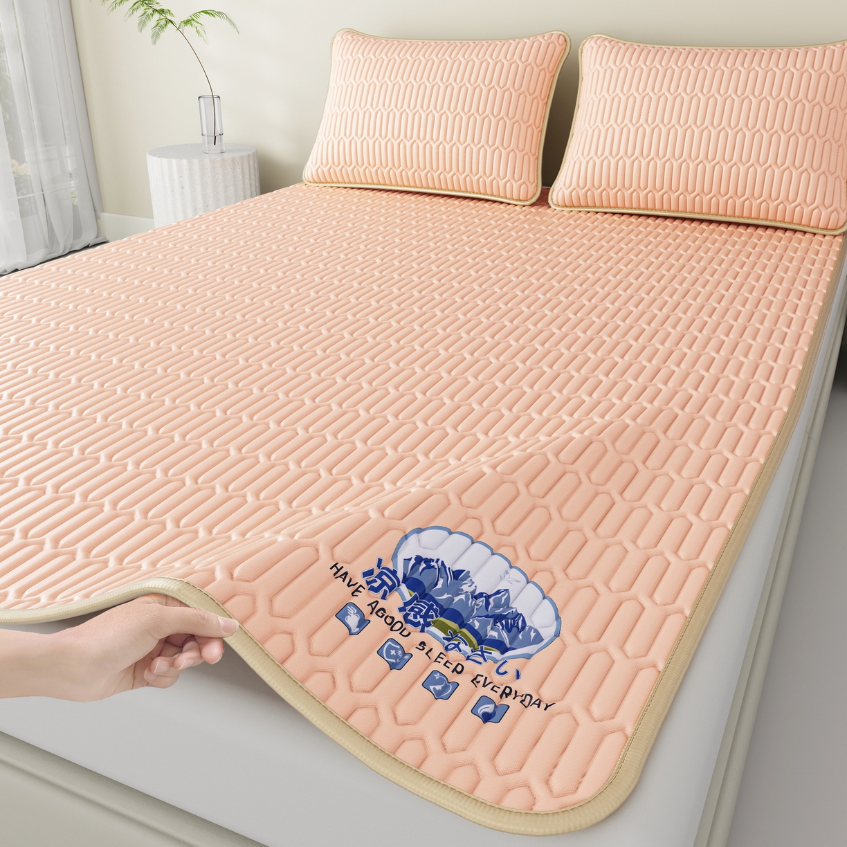 91家纺网 家纺一手货源 找家纺 奇丝雅 2026新款夏季A类乳胶凉席冰丝席纯色家用双人冰丝凉席席子-大床 富士山-玉色