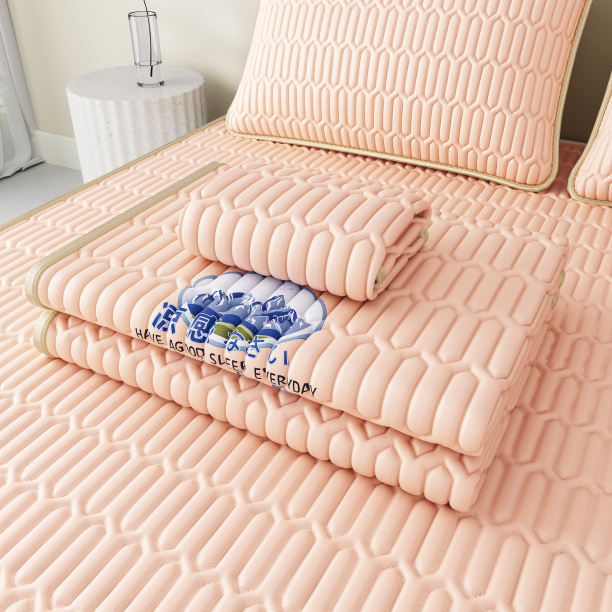 91家纺网 家纺一手货源 找家纺 奇丝雅 2026新款夏季A类乳胶凉席冰丝席纯色家用双人冰丝凉席席子-大床 富士山-玉色