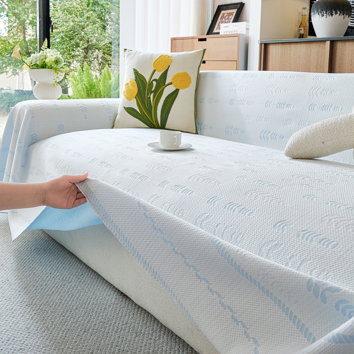 卡初家居（原微来） 2026新款PE凉感冰丝沙发盖毯沙发巾系列 木槿-蓝