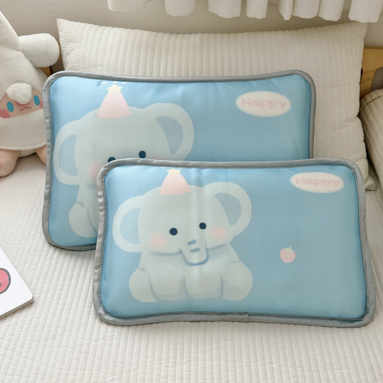 91家纺网 家纺一手货源 找家纺 萌宝家纺 2026新款夏季凉感儿童冰丝枕套双面冰藤枕枕头枕芯 大象