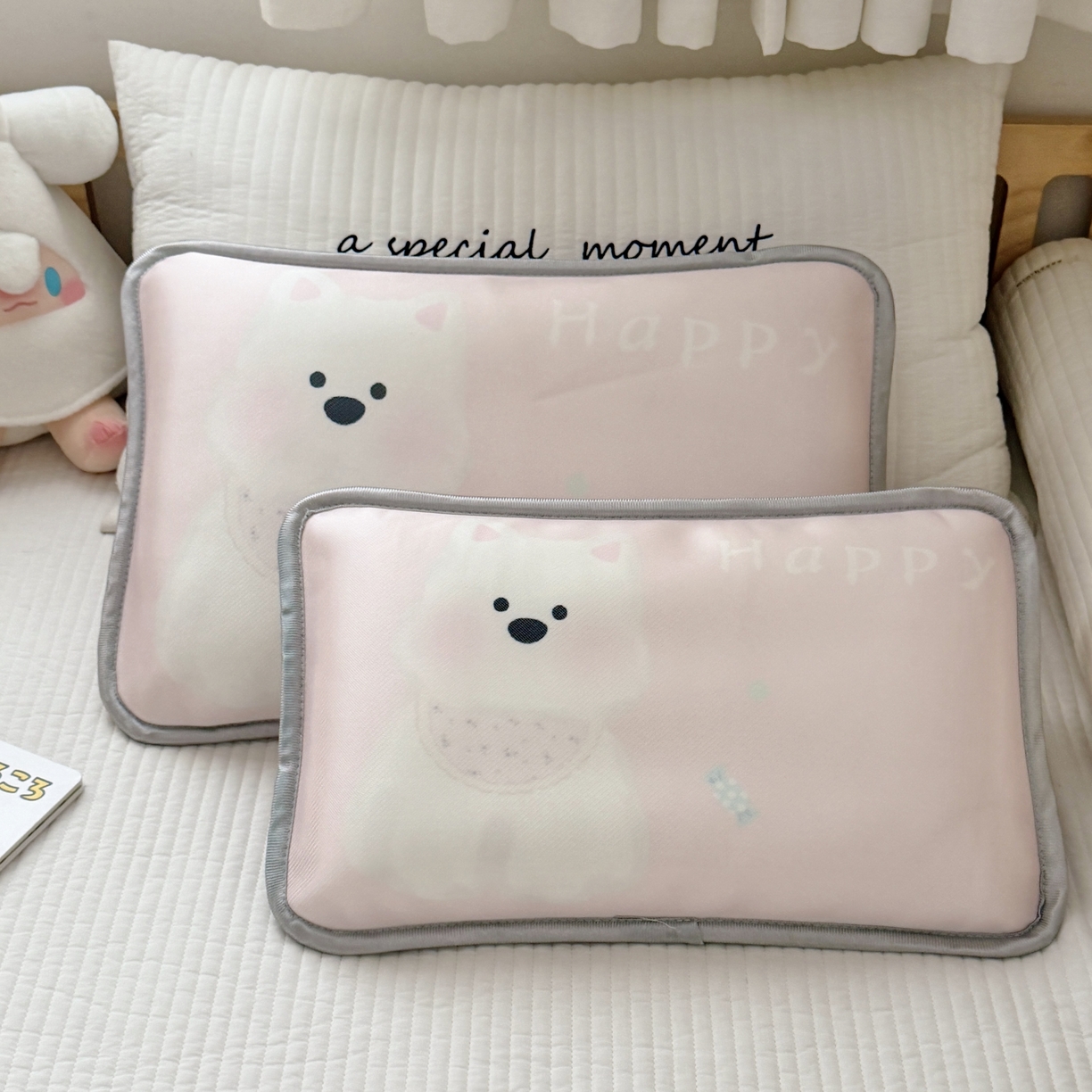 91家纺网 家纺一手货源 找家纺 萌宝家纺 2026新款夏季凉感儿童冰丝枕套双面冰藤枕枕头枕芯 西高地-粉