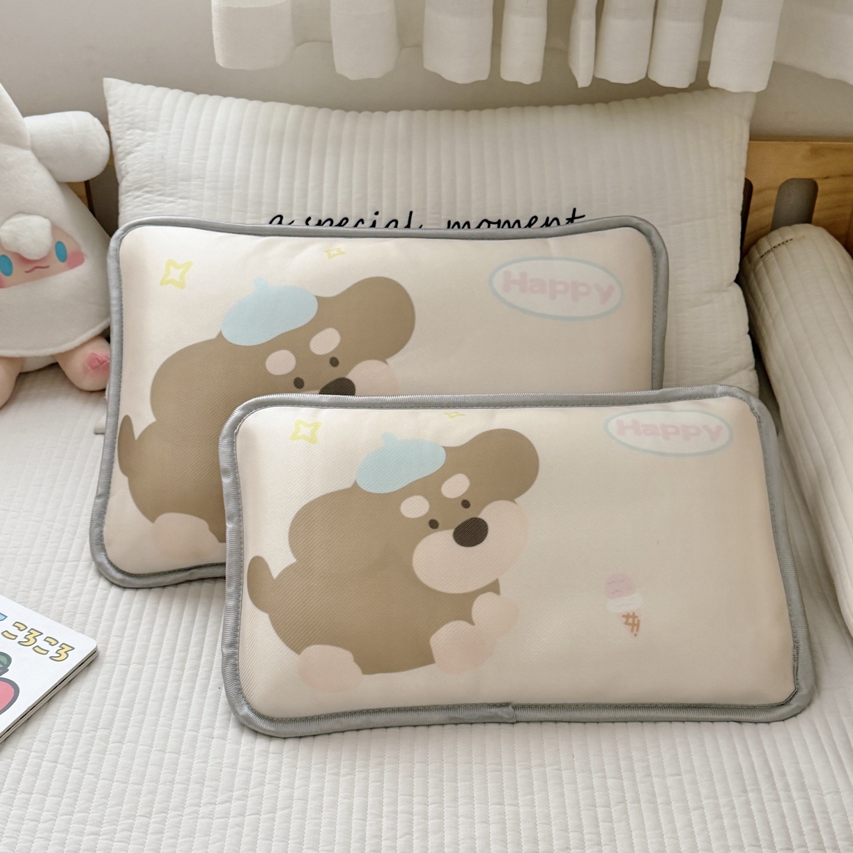 91家纺网 家纺一手货源 找家纺 萌宝家纺 2026新款夏季凉感儿童冰丝枕套双面冰藤枕枕头枕芯 小狗-棕色