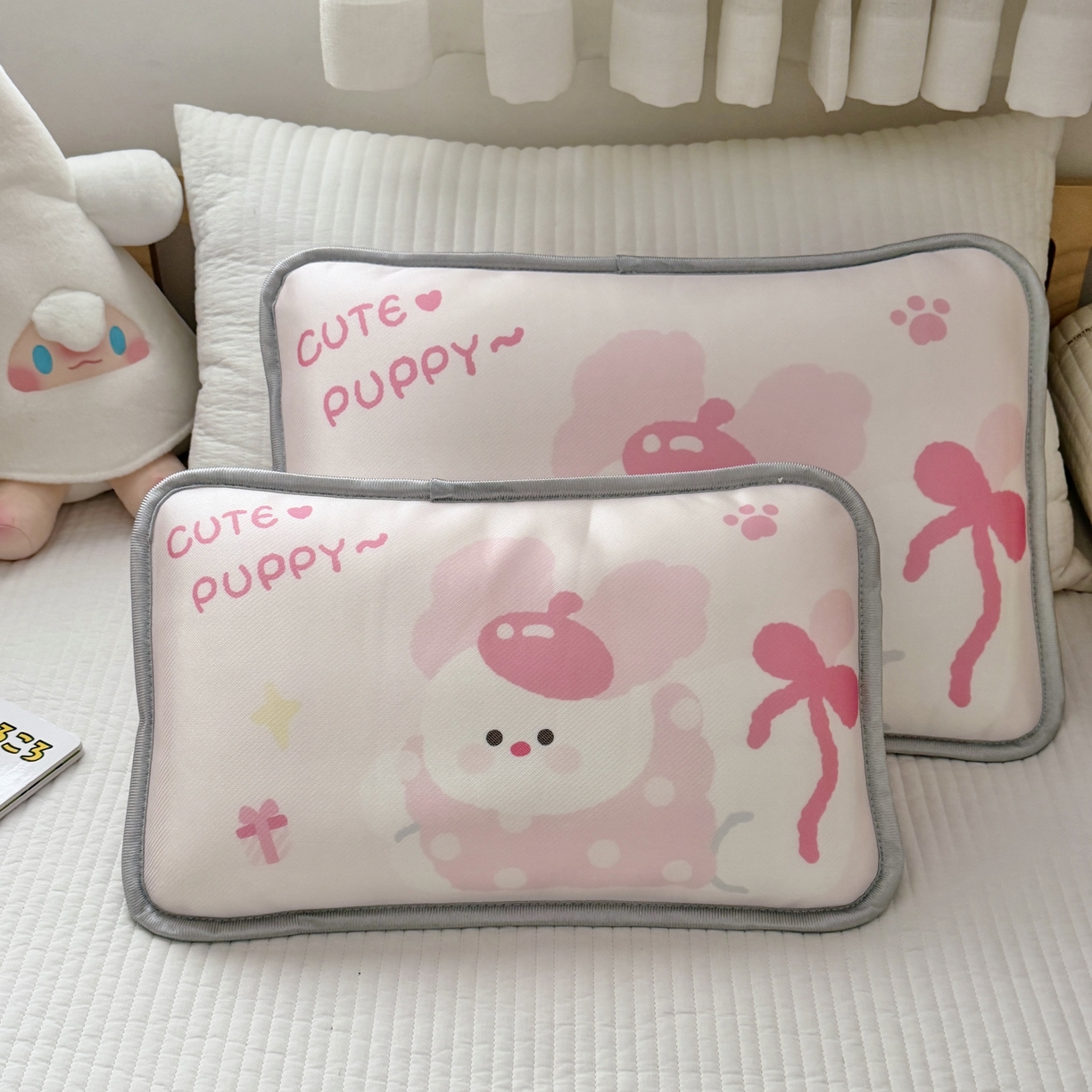 91家纺网 家纺一手货源 找家纺 萌宝家纺 2026新款夏季凉感儿童冰丝枕套双面冰藤枕枕头枕芯 小狗-粉色