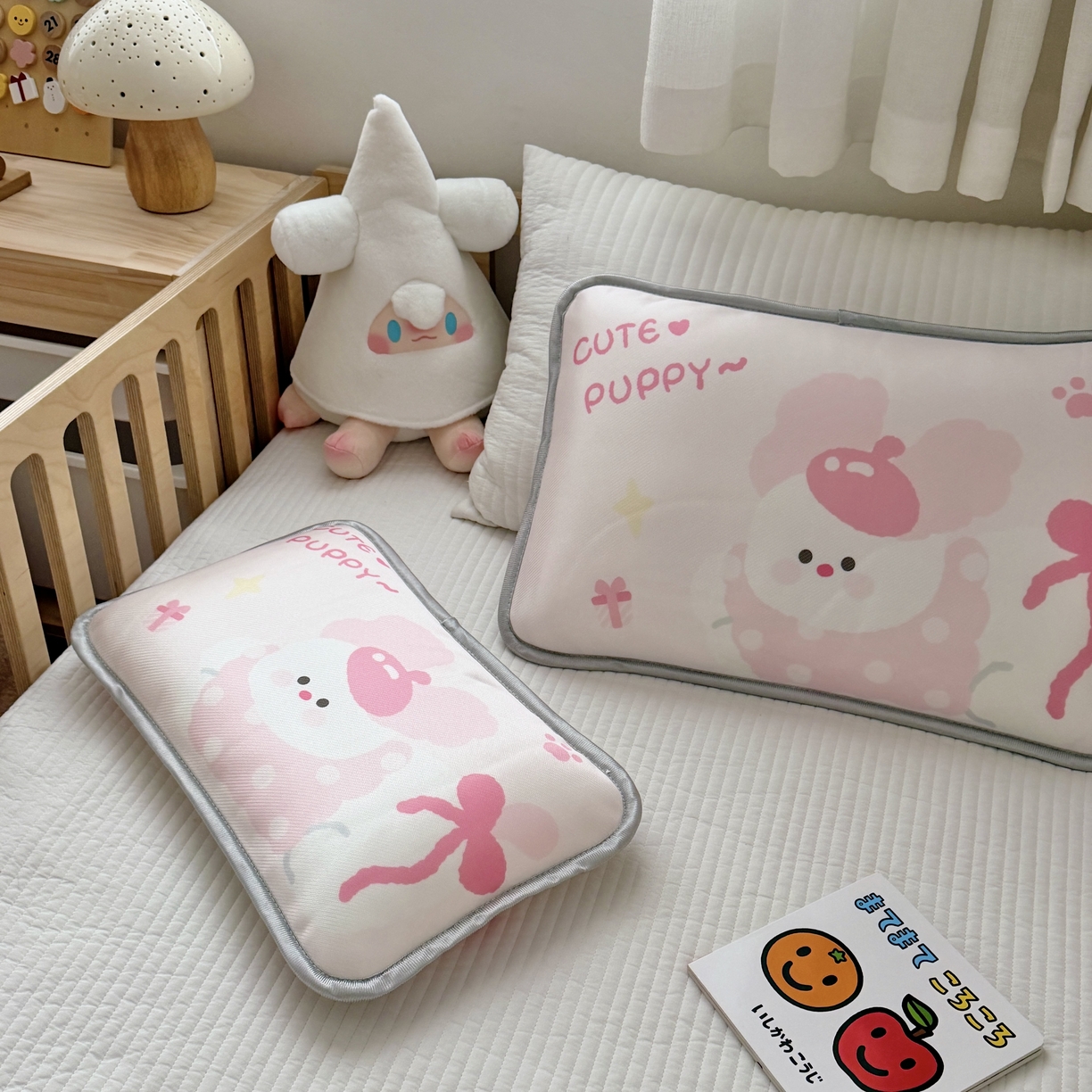 91家纺网 家纺一手货源 找家纺 萌宝家纺 2026新款夏季凉感儿童冰丝枕套双面冰藤枕枕头枕芯 小狗-粉色