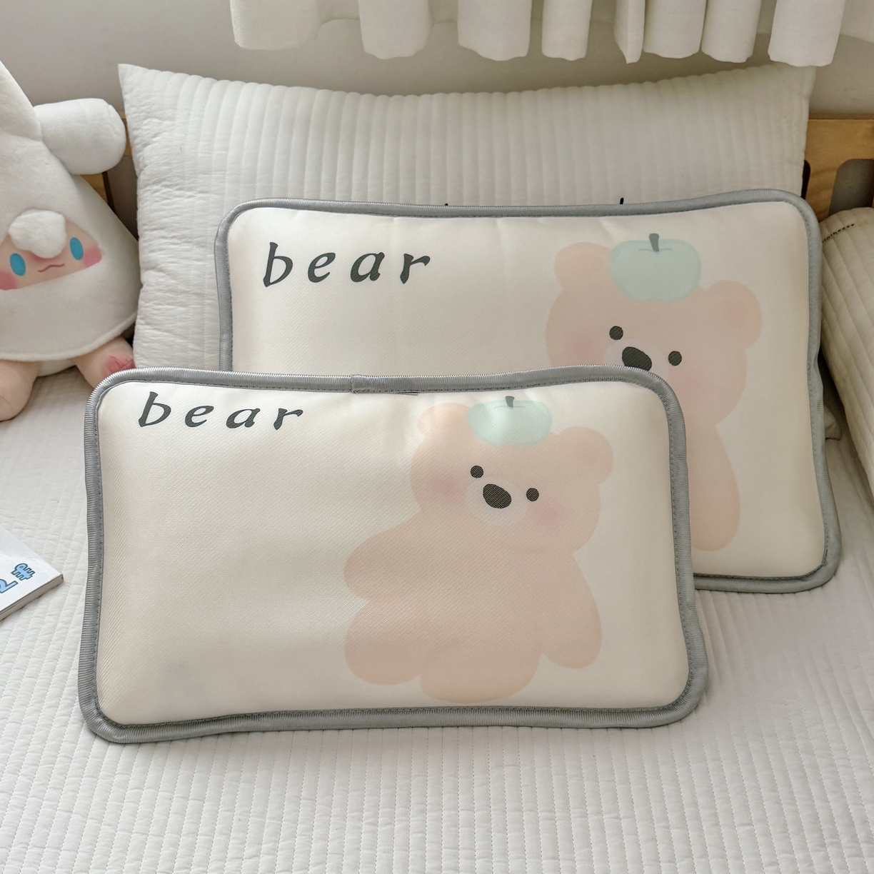 91家纺网 家纺一手货源 找家纺 萌宝家纺 2026新款夏季凉感儿童冰丝枕套双面冰藤枕枕头枕芯 小熊