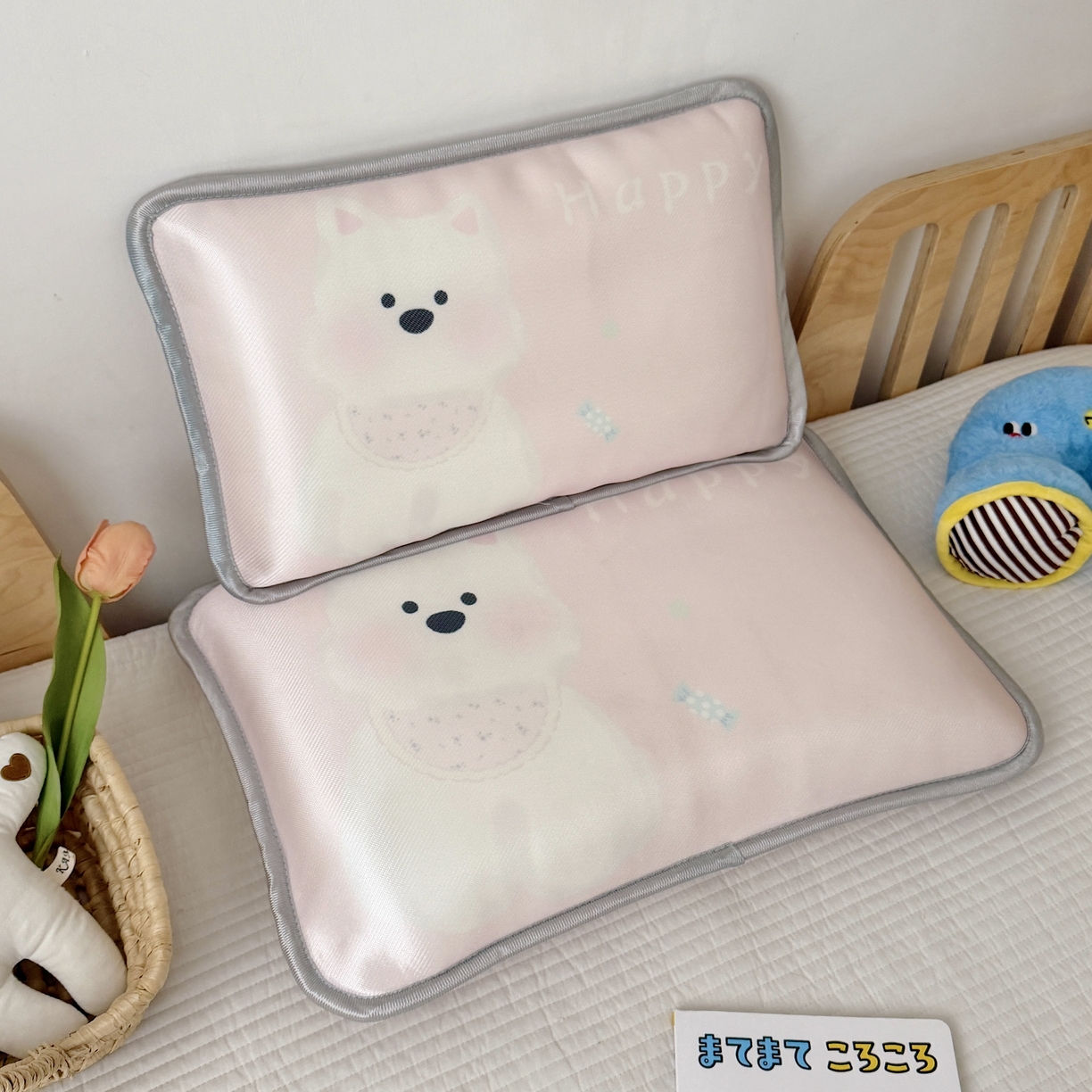 萌宝家纺 2026新款夏季凉感儿童冰丝枕套双面冰藤枕枕头枕芯 西高地-粉