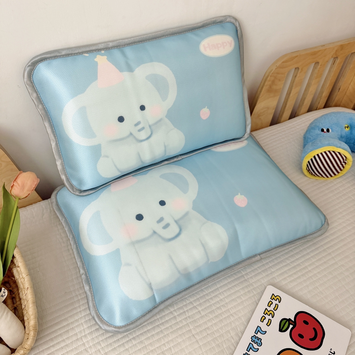 萌宝家纺 2026新款夏季凉感儿童冰丝枕套双面冰藤枕枕头枕芯 大象