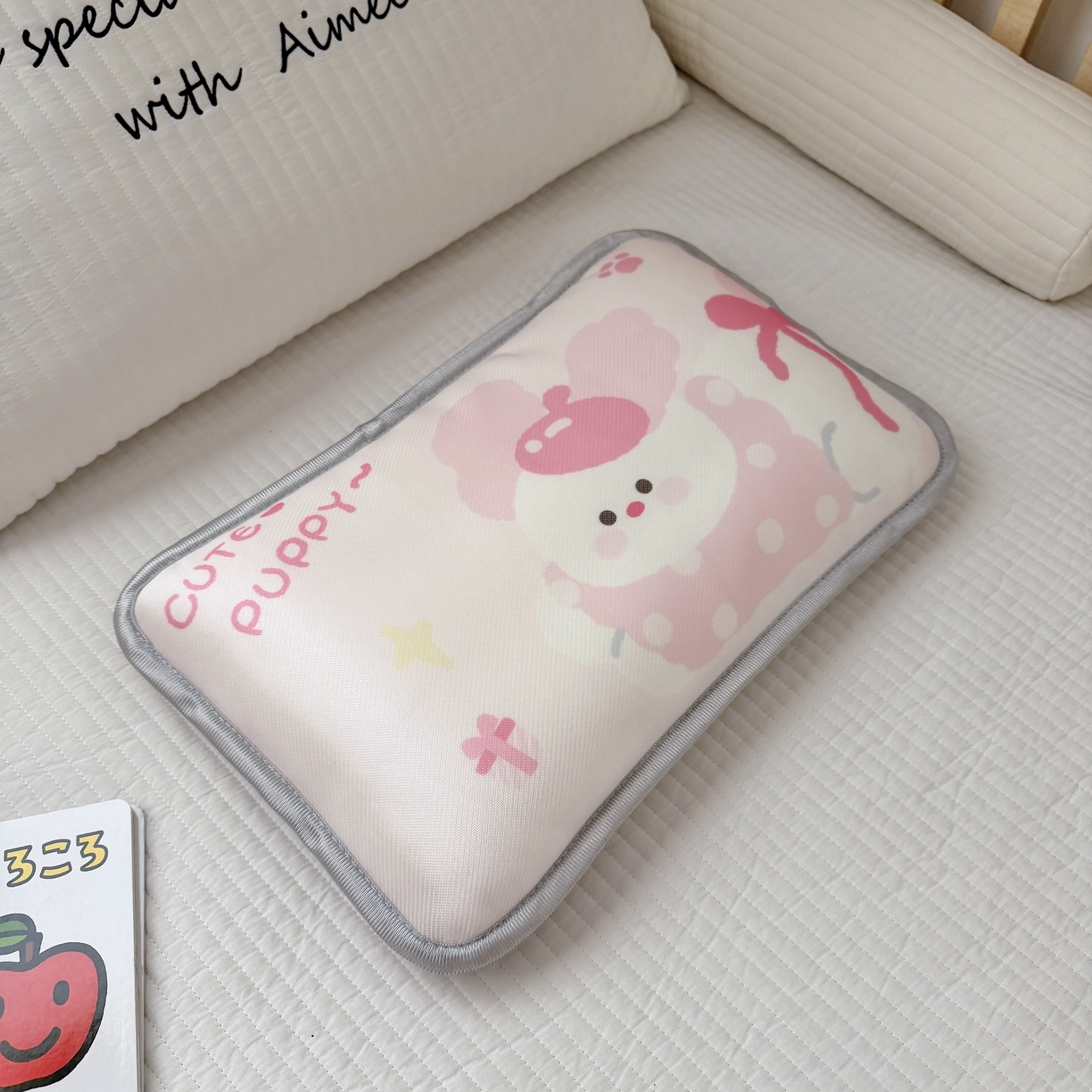 91家纺网 家纺一手货源 找家纺 萌宝家纺 2026新款夏季凉感儿童冰丝枕套双面冰藤枕枕头枕芯 小狗-粉色