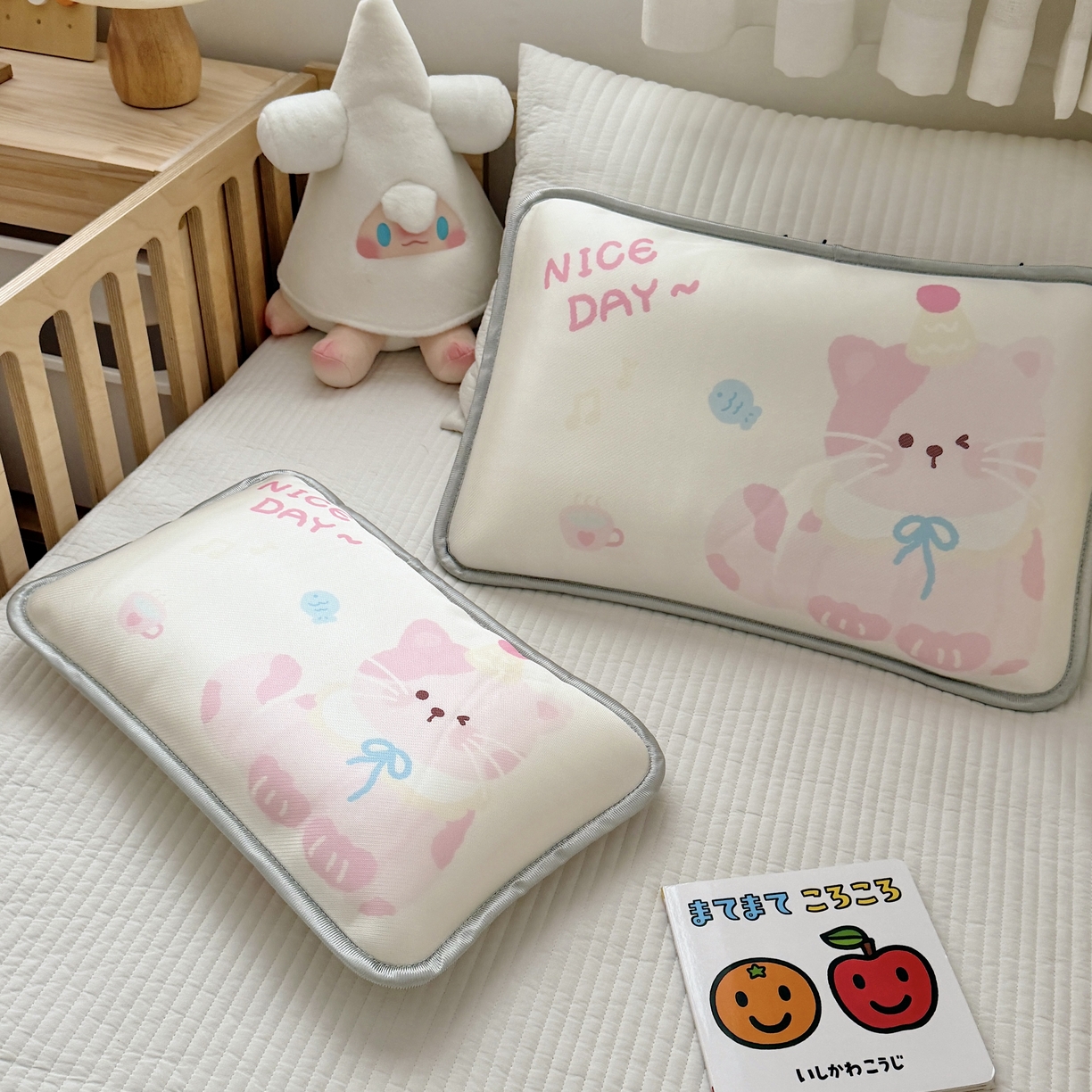 91家纺网 家纺一手货源 找家纺 萌宝家纺 2026新款夏季凉感儿童冰丝枕套双面冰藤枕枕头枕芯 小猫咪