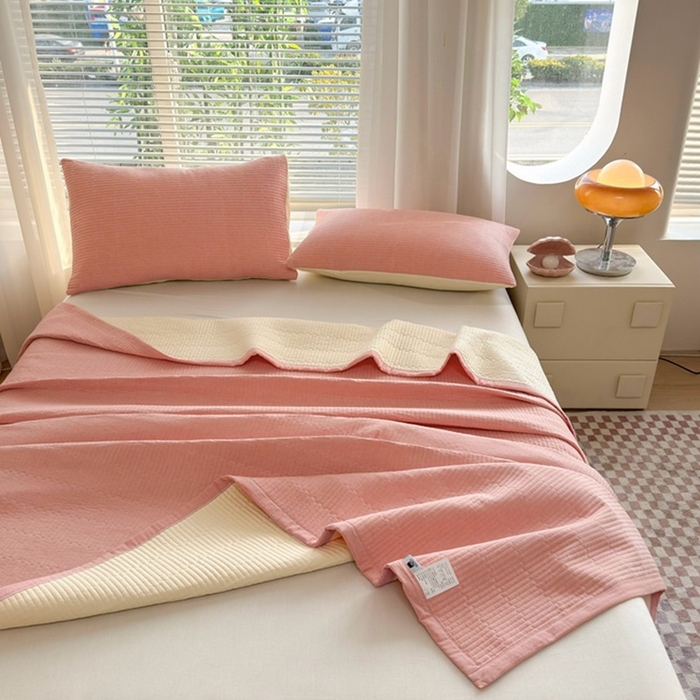 梦精灵家纺 2026新款全棉床盖单件色织水洗棉绗缝夹棉床单 四季通用榻米防滑学生宿舍单人被套枕套 桔红