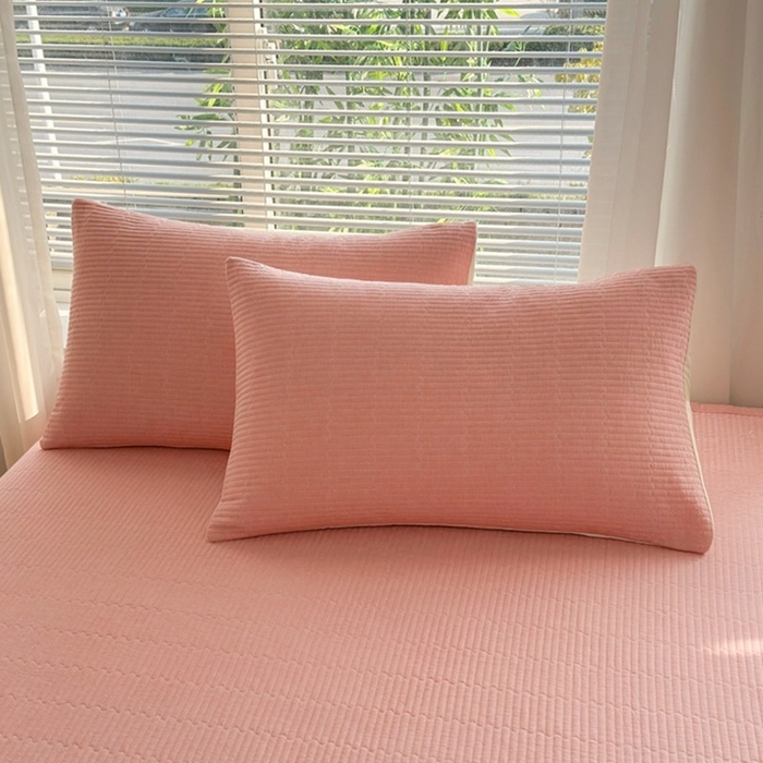 91家纺网 家纺一手货源 找家纺 梦精灵家纺 2026新款全棉床盖单件色织水洗棉绗缝夹棉床单 四季通用榻米防滑学生宿舍单人被套枕套 桔红