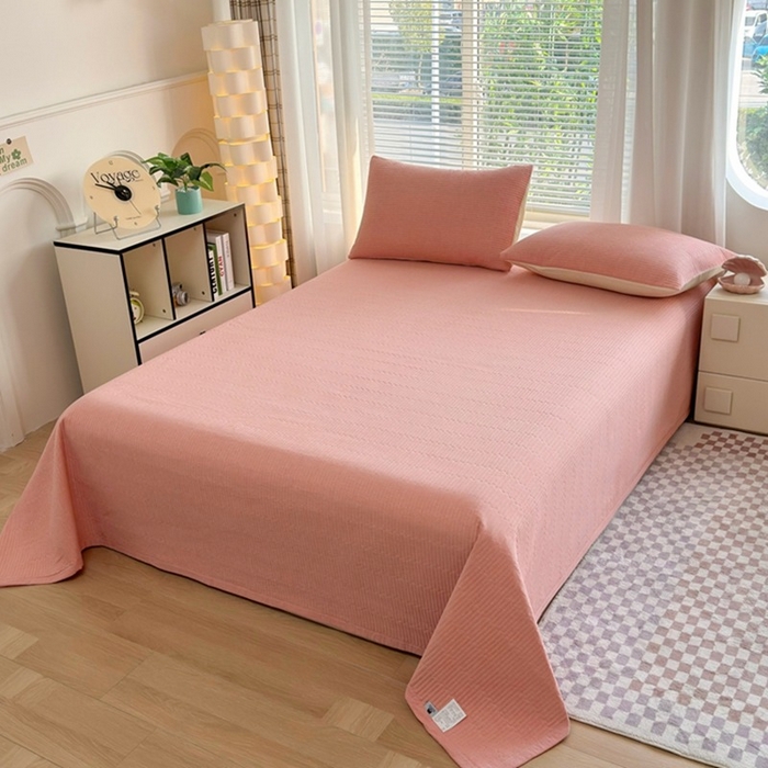 91家纺网 家纺一手货源 找家纺 梦精灵家纺 2026新款全棉床盖单件色织水洗棉绗缝夹棉床单 四季通用榻米防滑学生宿舍单人被套枕套 桔红