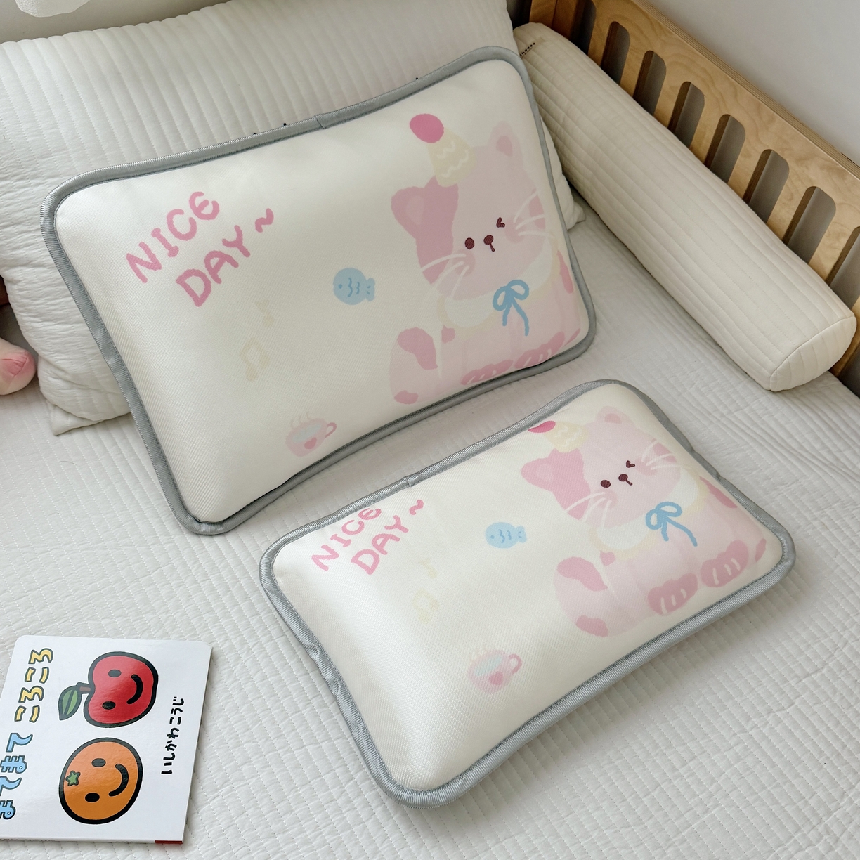 91家纺网 家纺一手货源 找家纺 萌宝家纺 2026新款夏季凉感儿童冰丝枕套双面冰藤枕枕头枕芯 小猫咪