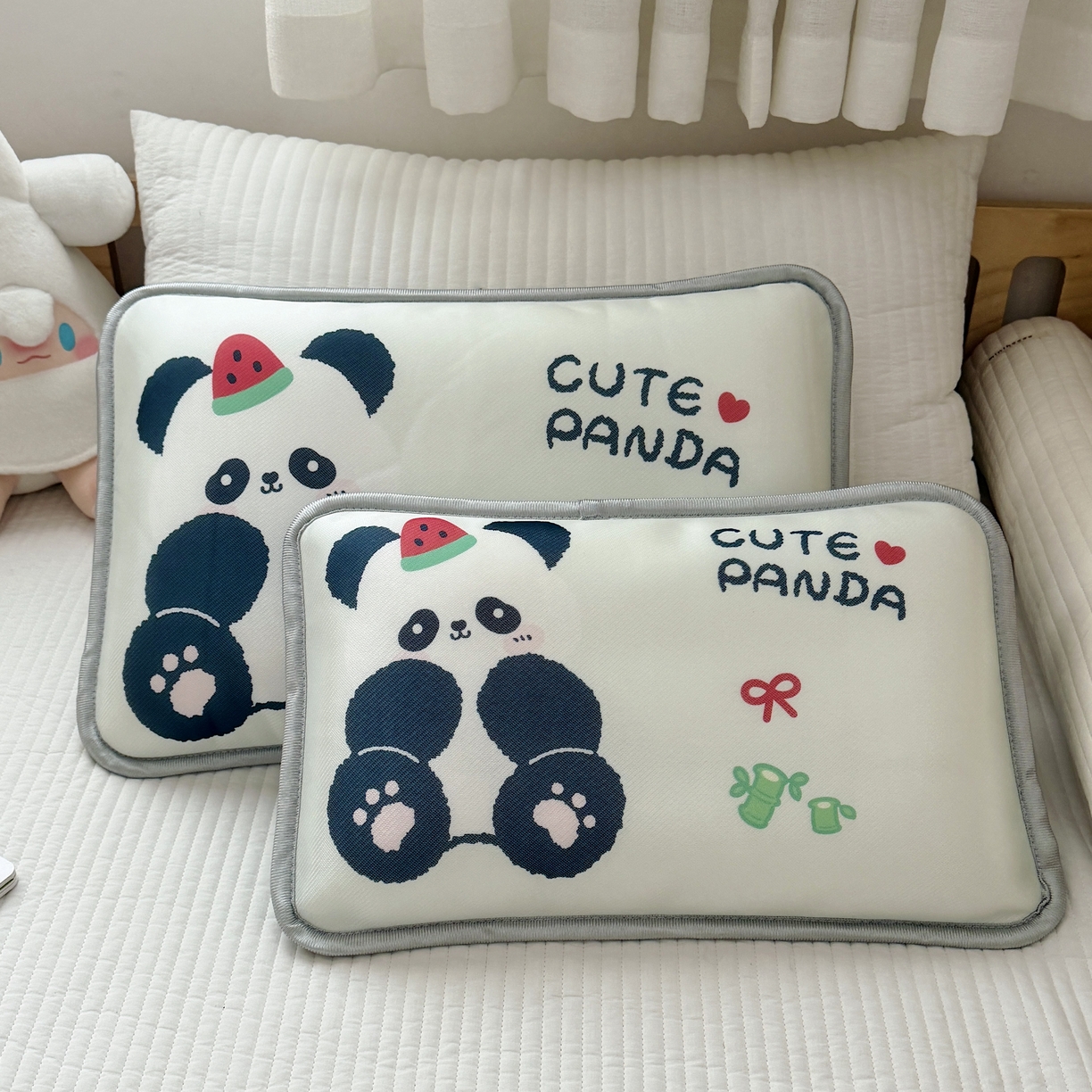 91家纺网 家纺一手货源 找家纺 萌宝家纺 2026新款夏季凉感儿童冰丝枕套双面冰藤枕枕头枕芯 小熊猫