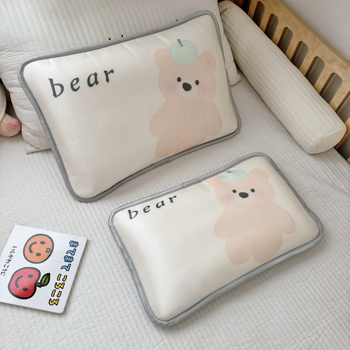 91家纺网 家纺一手货源 找家纺 萌宝家纺 2026新款夏季凉感儿童冰丝枕套双面冰藤枕枕头枕芯 小熊